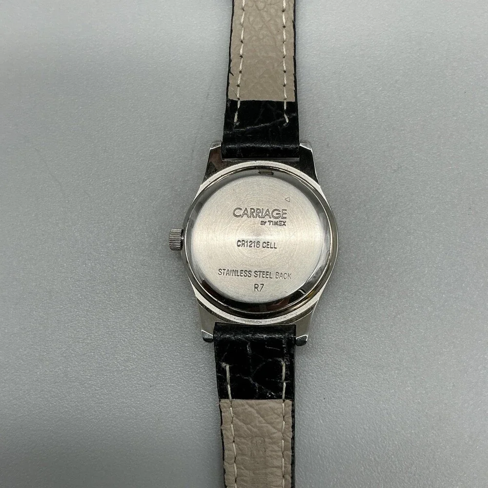 Carriage By Timex Womens Watch 24mm Black Leather Indiglo Date New Battery